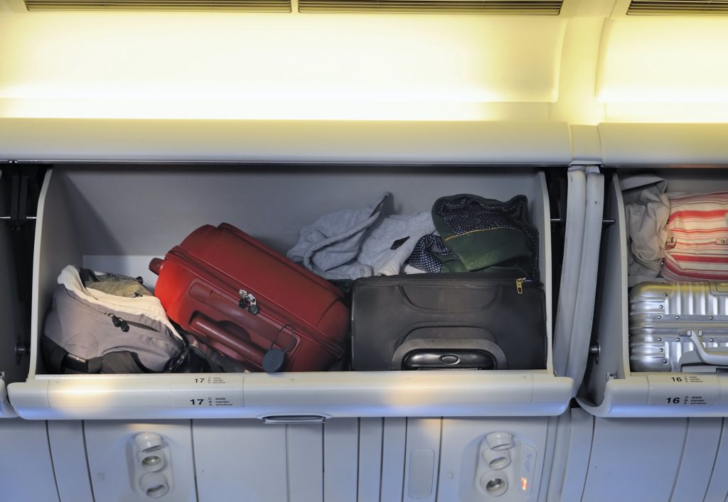 Bags in an airplane's overhead bin